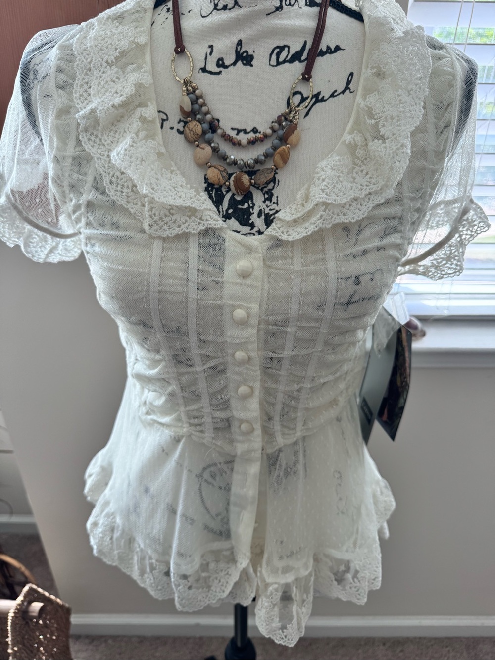 Lace Ivory/bone Peplum sheer Blouse - Women Tops